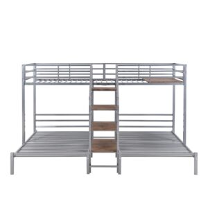 Harper & Bright Designs Metal Triple Bunk Bed with Storage Stairs, Twin Over Twin & Twin Bunk Bed for 3, Bunk Bed with Shelves for Kids Teens Adults, No Box Spring Needed,Silver