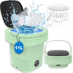 portable washing machine, foldable mini washing machine and spin dryer, 11l large capacity, small collapsible laundry washer for apartment, travel, rv, underwears, socks, baby clothes (green)