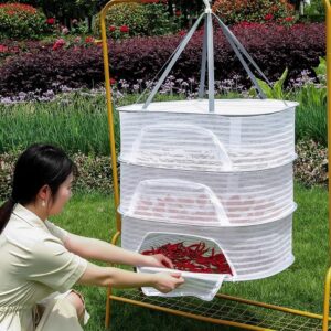 Singring Hanging Mesh Drying Rack, Foldable Herb Drying Rack Clothes Dry Basket with Hook and Zippers, Drying Fish Net for Buds, Fruits, Hydroponics Flowers, Vegetables, Fish, Clothes, Doll