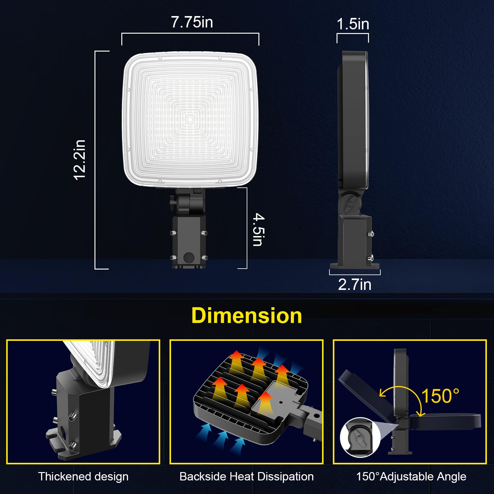 150W Motion Sensor Outdoor Lights, Dusk to Dawn Outdoor Lighting with Photocell 20000LM 6500k, Adjustable Arm Mount IP66 Waterproof Security Flood Lights for Yard, Porch, Garage