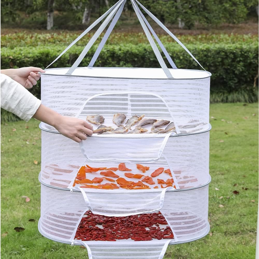 Singring Hanging Mesh Drying Rack, Foldable Herb Drying Rack Clothes Dry Basket with Hook and Zippers, Drying Fish Net for Buds, Fruits, Hydroponics Flowers, Vegetables, Fish, Clothes, Doll