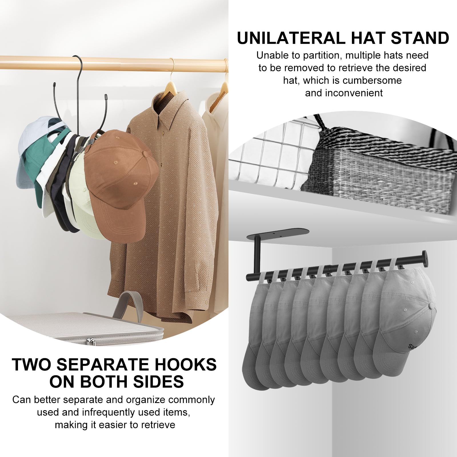 Smunijon hat Hanger hat Organizer for Closet hat Hangers for Closet Set of 2 hat Holder for Closet Baseball hat Storage Organizer Black