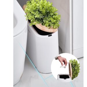 Yatmung 2.5 Gal Bathroom Trash Can with Lid - Plant Styled Hidden Garbage Can - Cute Trash Bin for Room - Slim, Plastic - Narrow Bedroom Trash Can Decorative