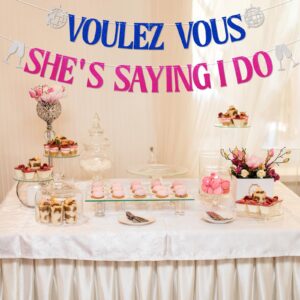 Voulez Vous She's Saying I Do Banner, She Found Her Honey Honey Bachelorette Party Decorations, Dancing Queen Bridal Shower Wedding Bachelorette Party Decorations Blue Pink Glitter