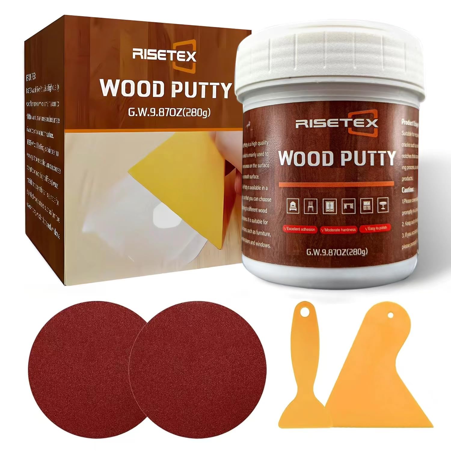 Wood Filler Putty,9.87 Ounce Wood Filler Stainable and Paintable,Walnut Wood Putty,Wood Repair Kit for Quickly Repair Any Breaks,Cracks,Chips and Defects in Wooden Furniture,Easy to Use and Sand