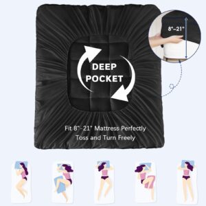 CYMULA Mattress Topper Full, Black Cooling Mattress Pad Cover, Pillow Top Mattress Topper with Elasticated Deep Pockets, Plush Down Alternative Fill Mattress Protector