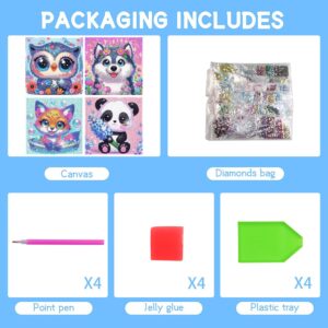 4 Pack Diamond Art Kits for Kids, Cartoon Animals Diamond Painting Kits for Kids Beginners, Kids' Mosaic Kits DIY Full Drill Diamond Dots Painting Picture Arts Craft for Home Wall Decor 6x6 Inch