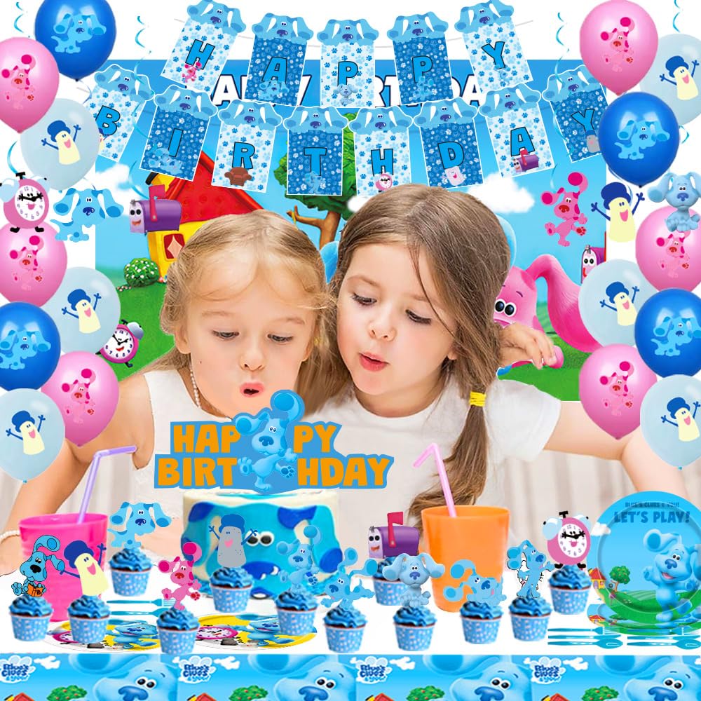 Blues Birthday Party Supplies Decorations, Include Banner, Balloons, Hanging Swirls, Backdrop, Tablecloth, Cake Topper, Plates, Knives, Forks, Spoons for Blues Themed Party