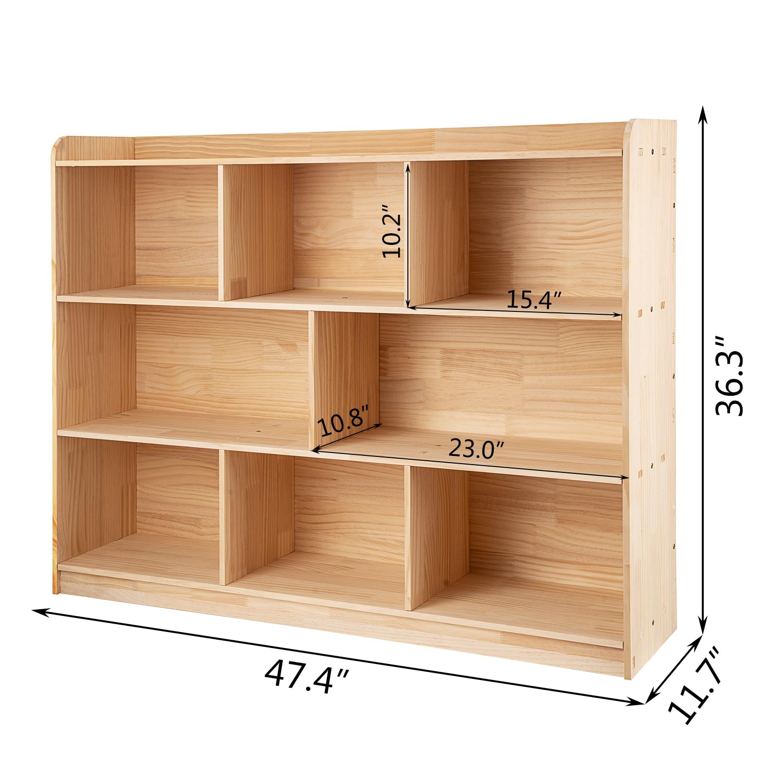 ZBPRESS 8-Compartment Solid Wood Storage Cabinet, Classroom Bookshelf, Classroom Cubbies, 3-Tier Open Wooden Bookshelf for Kids, Kids Toy Storage Organizer