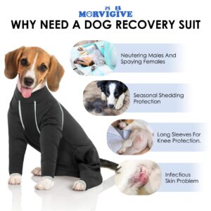 MORVIGIVE Surgical Onesie for Dogs - Grey, XLarge - Dog Surgical Recovery Suit Male, Dog Pajamas with Long Sleeves, Abdominal Wound Bandages Surgical Suit for Female Dogs Spay - Beagle, Corgi