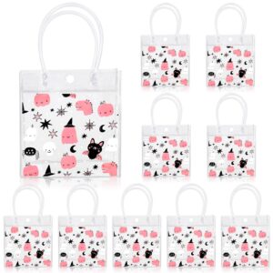 jarthenaamcs halloween clear pvc gift bags cute pink ghost pumpkin bats party favor bags with handles cartoon treat tote bags for halloween birthday party supplies, 12pcs