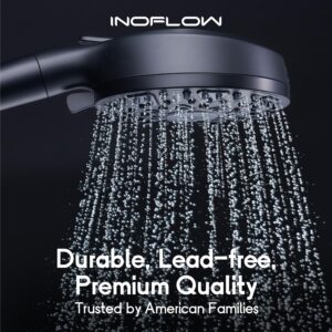 InoFlow High Pressure Filtered Shower head with Handheld 7 Modes, 5” High Flow Hand Held Hydro Rain Showerhead with 60" Stainless Steel Hose and Adjustable Bracket, Matt Black