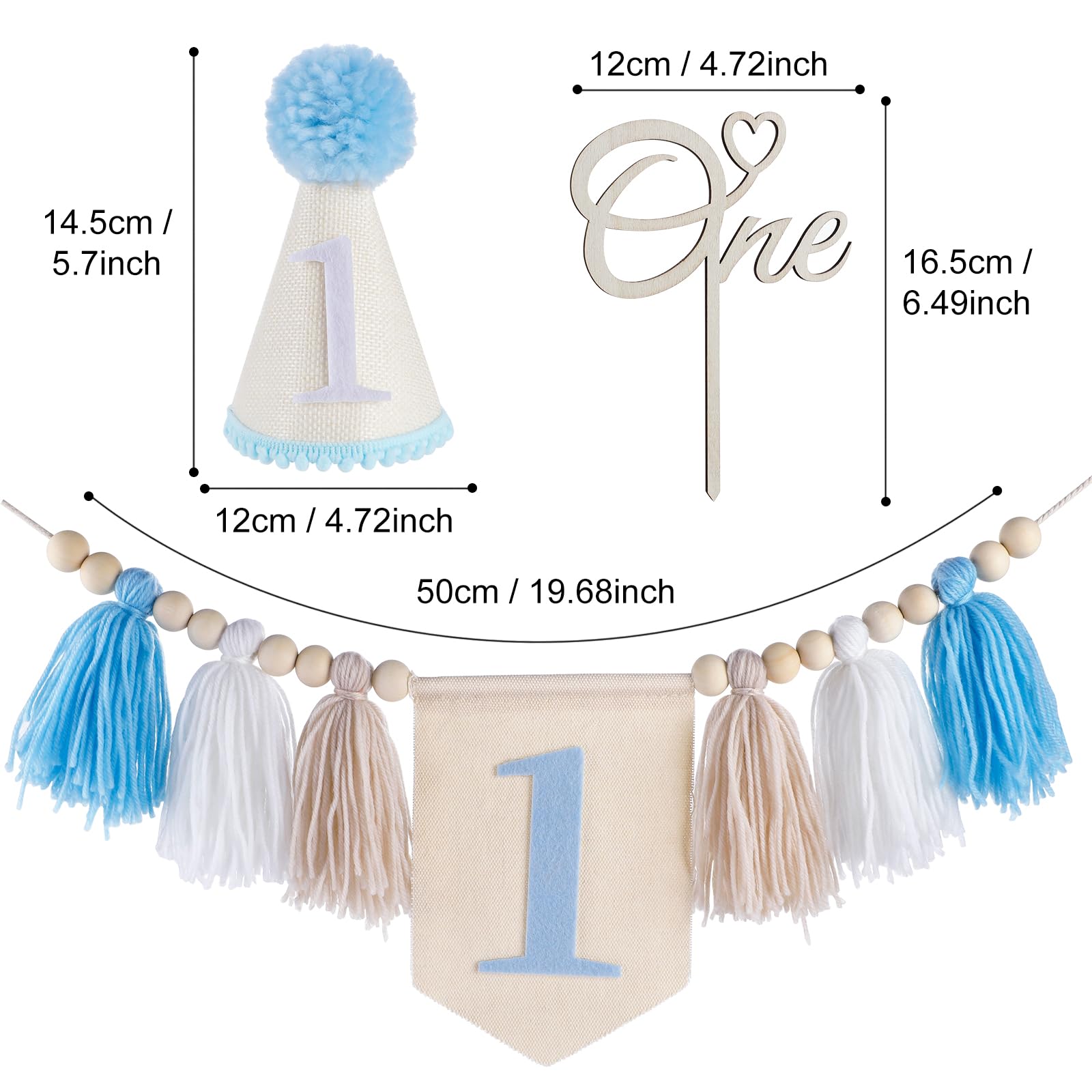 Lucky one First Birthday Decorations Banner for Boy, Cute Birthday Decorations Handmade High Chair Banner, Cake Topper Party Decor Baby Boy 1st Birthday Party Supplies