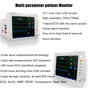 12.1-inch Display PET Vet Patient Monitor Multiparameter ICU Machine with ETCO2, Veterinary ECG, SPO2.HR, NIBP, RESP, Temp for Cat, Dog, Mouse, Animals Use