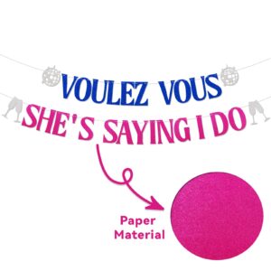 Voulez Vous She's Saying I Do Banner, She Found Her Honey Honey Bachelorette Party Decorations, Dancing Queen Bridal Shower Wedding Bachelorette Party Decorations Blue Pink Glitter