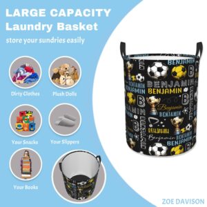 Custom Soccer Laundry Baskets,Personalized Laundry Hamper for Kids Boys Girls Adults,Collapsible Clothes Storage Organizer,16.5 X 13.8in