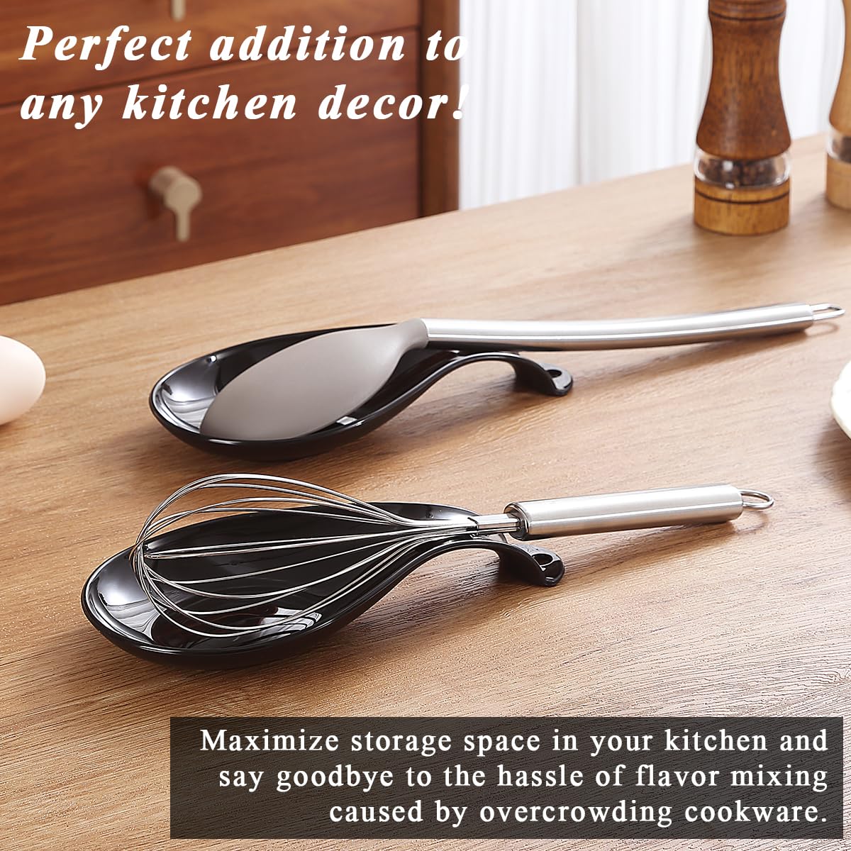 ReaNea Black Plastics Spoon Rest 4 Piece, Spoon Holder for Stove Top, kitchen utensils Holder for Ladles, Tongs, Spatula, Stove Spoon Holder, Dishwasher Safe