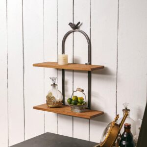 Synovana 2 Tier Decorative Industrial Floating Shelf Wall Storage Shelves Bird Decor Wall Mounted Shelf Foldable Hanging Metal Shelves Rack for Living Room Bedroom Bathroom