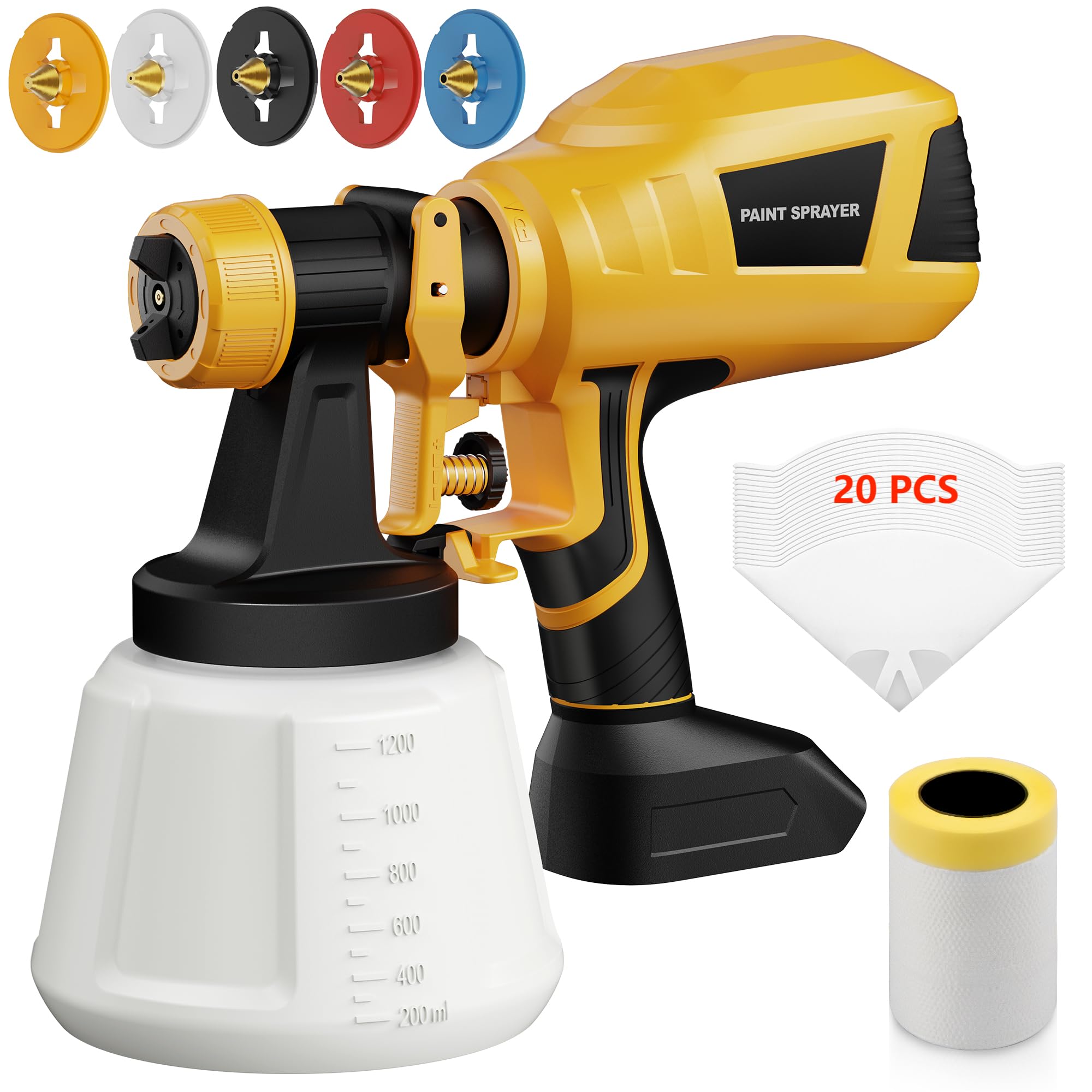 Cordless Paint Sprayer Compatible with Dewalt 20V Max Battery, Spray Paint Gun with 5 Copper Nozzles, Electric Paint Sprayer for House Painting, Paint Sprayers for Home Interior, Fence (Tool Only)