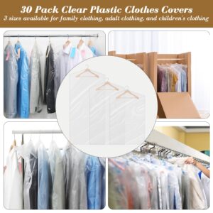 QBXMY7 Garment Bags, Pack of 30 Garment Bags, Transparent Hanging Garment Bags, Plastic Suit Bag, Dustproof Clothes Protector, Waterproof Garment Cover for Suits, Shirts, 60x90cm/60x150cm/60x120cm