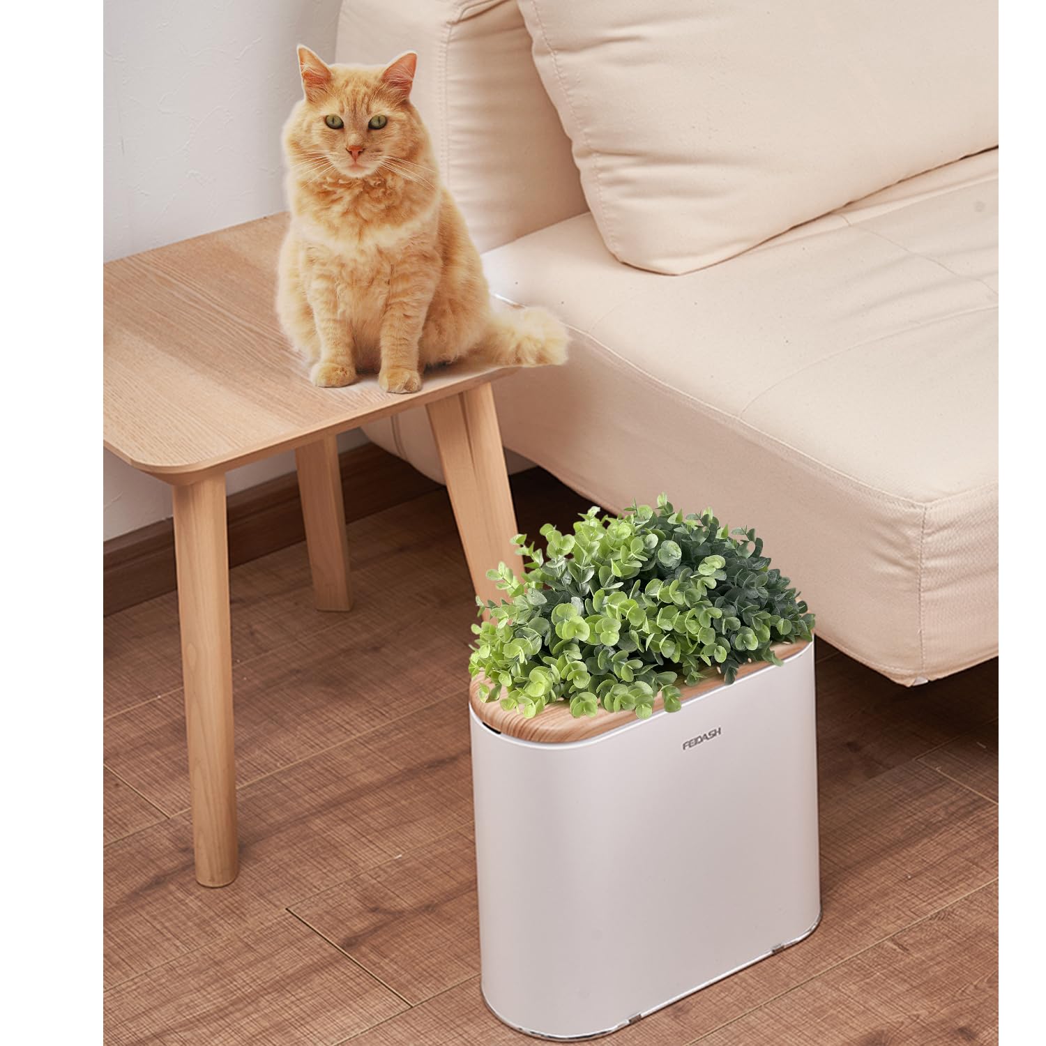 Yatmung 2.5 Gal Bathroom Trash Can with Lid - Plant Styled Hidden Garbage Can - Cute Trash Bin for Room - Slim, Plastic - Narrow Bedroom Trash Can Decorative