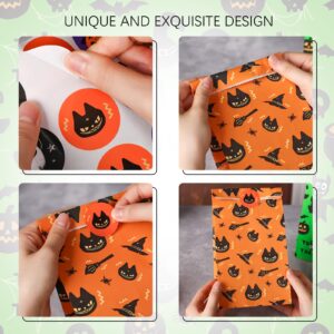 MCPINKY 54PCS Halloween Treat Bags, Candy Treat Bags Goodie Bags with Stickers Paper Gift Bags for Kids Party Favors Supplies