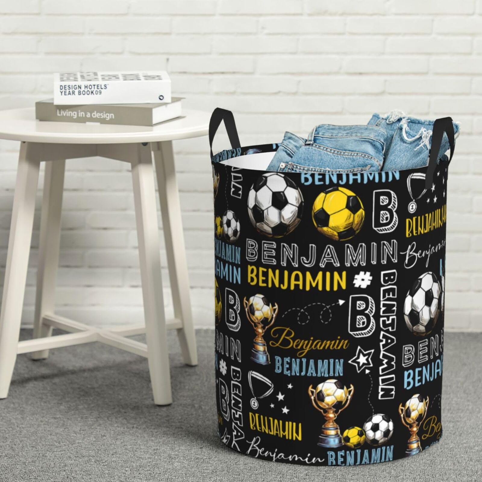 Custom Soccer Laundry Baskets,Personalized Laundry Hamper for Kids Boys Girls Adults,Collapsible Clothes Storage Organizer,16.5 X 13.8in