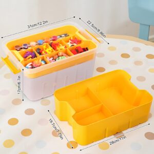 3 Layer Plastic Storage Box with Removable Tray, Clear Stack & Carry Box with Lid 12L Playroom Container Handled Organizer Stackable Art Craft Container Box for Organizing Toy Sewing Bead