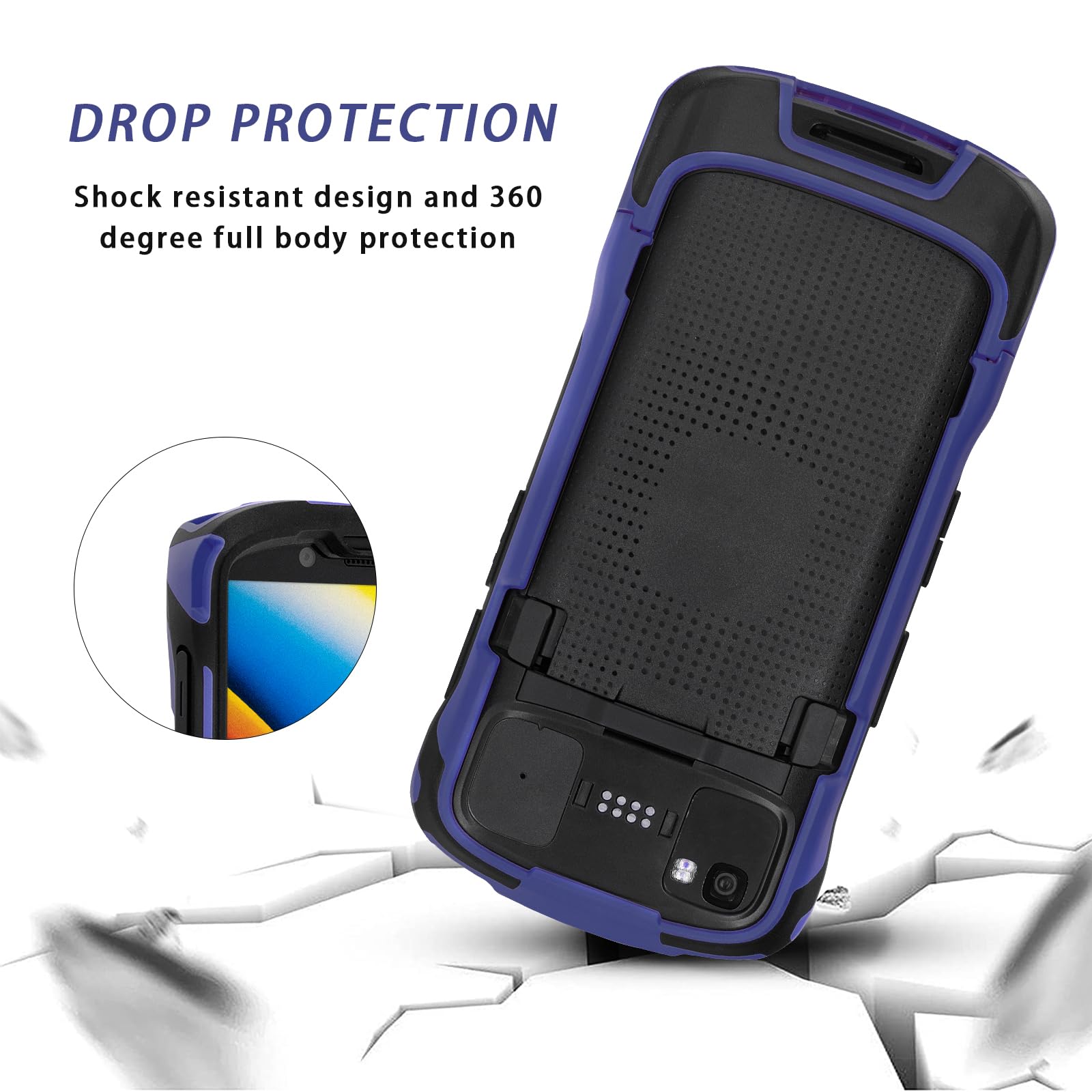 Protective Case Bumper Cover for Zebra Symbol TC53 TC58 Handheld Barcode Scanner Mobile Computer, Rugged Case Blue & Black