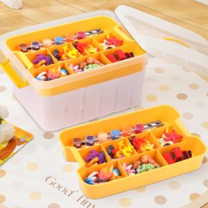 3 Layer Plastic Storage Box with Removable Tray, Clear Stack & Carry Box with Lid 12L Playroom Container Handled Organizer Stackable Art Craft Container Box for Organizing Toy Sewing Bead