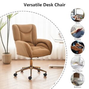 Hommoo Desk Chair with Wheels and Arms Velvet Comfortable Desk Chair for Home Office Height Adjustable Vanity Chair Modern Task Chair Computer Desk Chair Coffee