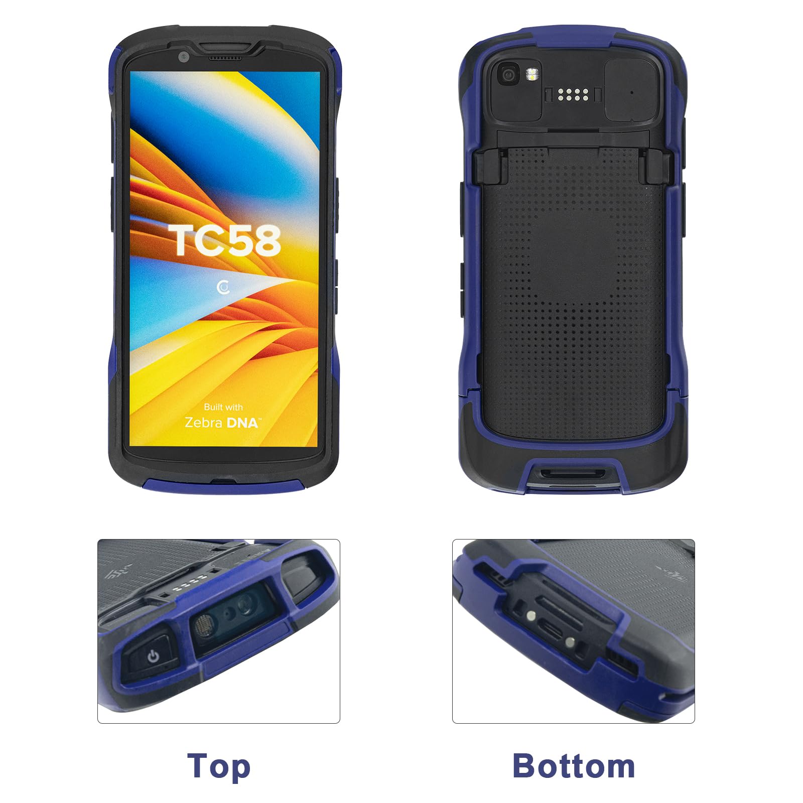 Protective Case Bumper Cover for Zebra Symbol TC53 TC58 Handheld Barcode Scanner Mobile Computer, Rugged Case Blue & Black