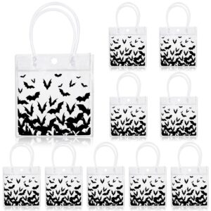 jarthenaamcs halloween bats clear pvc gift bags black bats party favor bags with handles decorative treat tote bags for halloween birthday party supplies, 12pcs