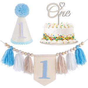 lucky one first birthday decorations banner for boy, cute birthday decorations handmade high chair banner, cake topper party decor baby boy 1st birthday party supplies