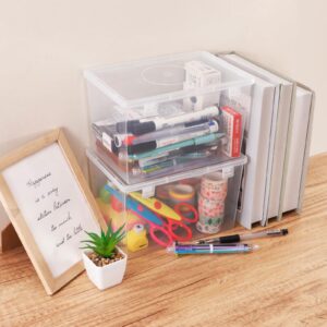 Ganydet Clear Storage Box with Lid，Plastic Bins Craft Organizers and Storage，Small Container Stackable Case Box for Cosmetic Mica Powder Bottle Nail Polish Sewing Tool 4 pack 7.4'' x 4.72'' x 5.03''