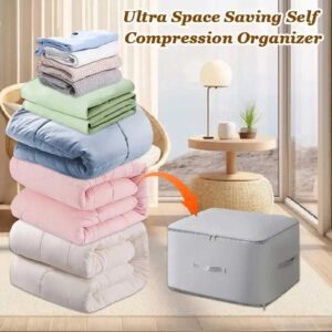 2PCS Ultra Space Saving Self Compression Organizer,Dustproof And Moisture-Proof Compression Storage Bag For King/Queen Comforters, Pillows, Bedding/Quilt, Blanket, Duvet (Gray-XL)