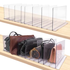 purse organizer for closet, acrylic clear handbag storage organizers, adjustable shelf divider bag organizer for small closet, 2 pack