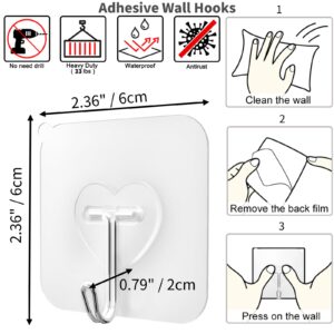 DGYB 20 Pcs Clear Adhesive Hooks for Hanging 22lb Self Adhesive Wall Hooks Heavy Duty Waterproof Transparent Sticky Hooks for Shower Home Bathroom Kitchen Office