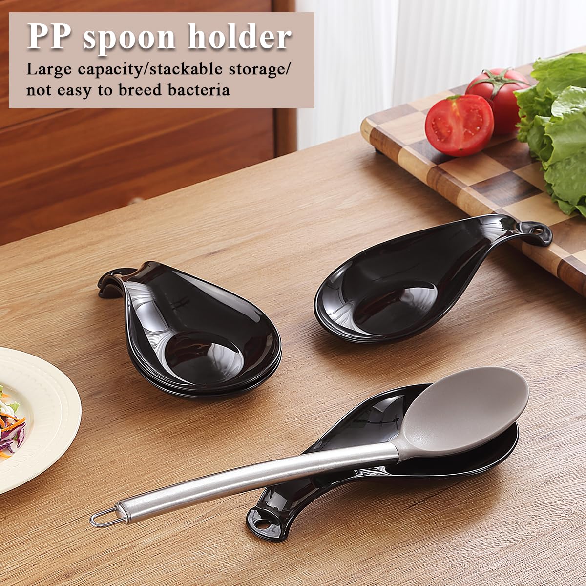 ReaNea Black Plastics Spoon Rest 4 Piece, Spoon Holder for Stove Top, kitchen utensils Holder for Ladles, Tongs, Spatula, Stove Spoon Holder, Dishwasher Safe