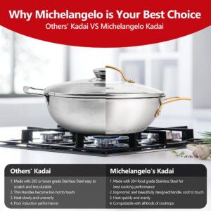 MICHELANGELO Stainless Steel Pan - 9.5 Inch Everyday Pan with Lid, 2.5 Quart Stainless Steel Kadai with Riveted Handle, All Cooktops Compatible, Oven & Dishwasher Safe