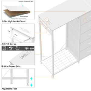 Espelism Dresser for Bedroom with Clothes Rack 5 Drawer Dresser with Charging Station LED Lights White Chest of Drawers Flexible Shelf and Open Storage Space for Bedroom Living Room (White)