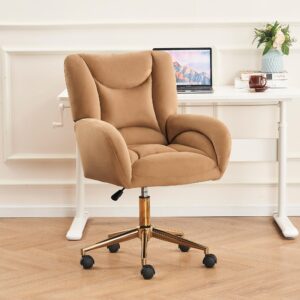 Hommoo Desk Chair with Wheels and Arms Velvet Comfortable Desk Chair for Home Office Height Adjustable Vanity Chair Modern Task Chair Computer Desk Chair Coffee