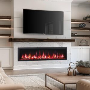 PuraFlame Bernice 72 Inch Smart Linear Electric Fireplace - Clean Hidden Vent Design, Flame with 9 Colors, Recessed in-Wall or Wall-Mount or Free Standing, Compatible with Alexa and Google Assistant