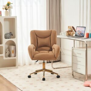 Hommoo Desk Chair with Wheels and Arms Velvet Comfortable Desk Chair for Home Office Height Adjustable Vanity Chair Modern Task Chair Computer Desk Chair Coffee