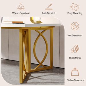 Tribesigns 70.9 inch Modern Simple Home Office Desk for Study, Large Computer Desk Office Desks Wood Study Writing Table Business Workstation with Golden Sturdy Metal Frame for Bedroom, White Gold