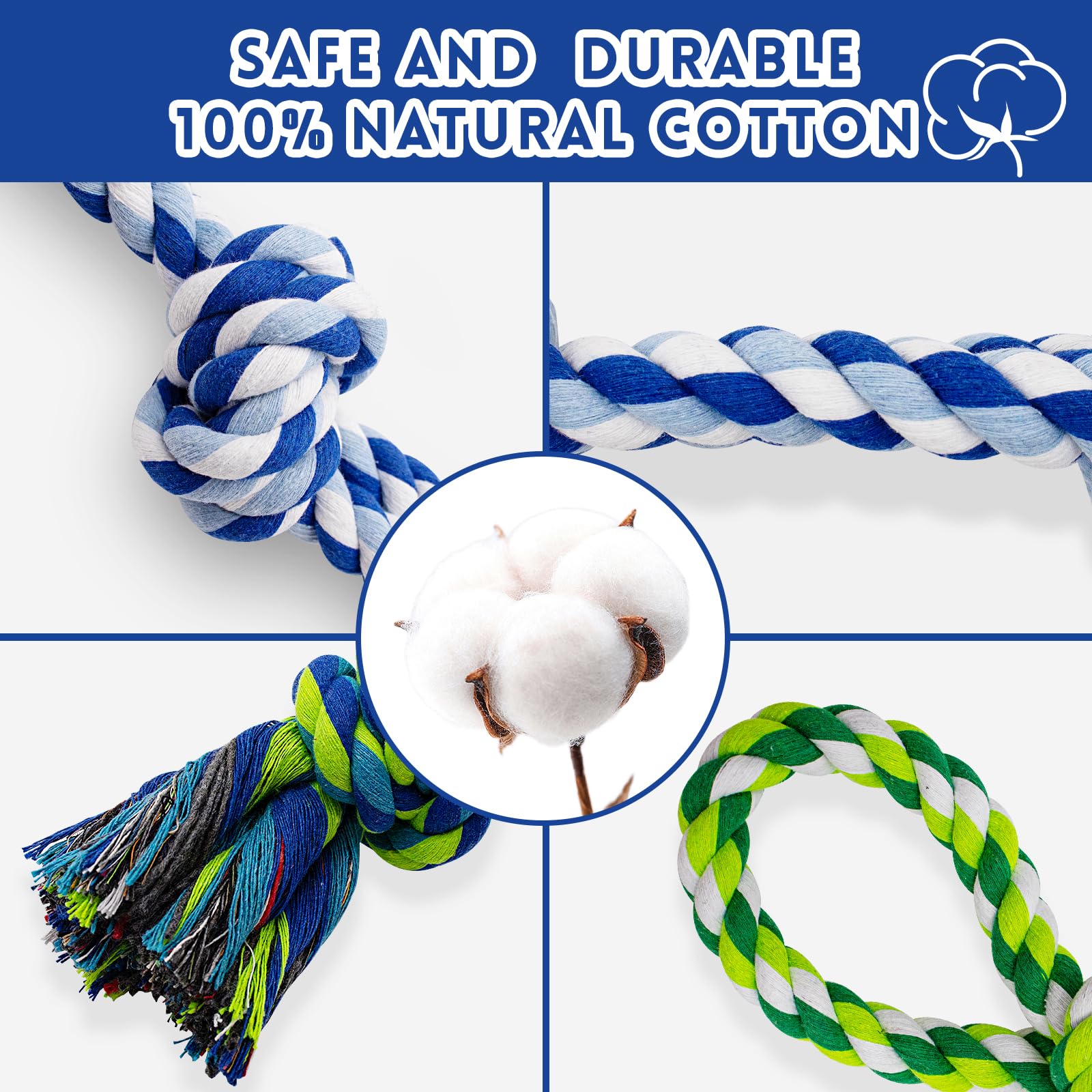 [3 Pack] Dog Rope Toys, Indestructible Dog Toys for Large and Medium Aggressive Chewers, Heavy Duty Dog Rope Toy for Large Breed, 100% Cotton Tug of War Dog Chew Toys for Boredom, Teeth Cleaning