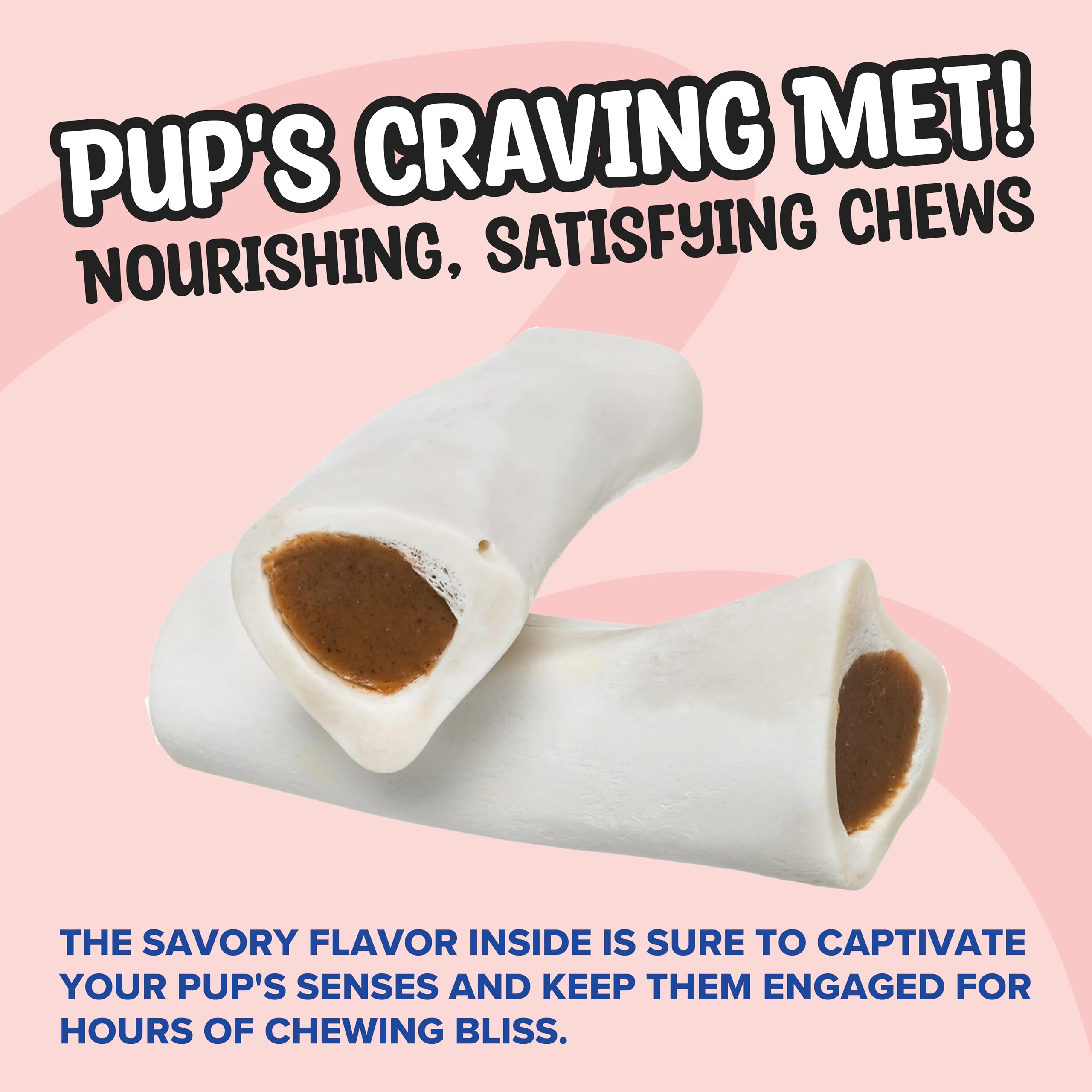 Pasture Paws Stuffed Shin Bones for Dogs | Peanut Butter Filled Dog Bones for Large, Medium and Small Breeds | Highly Irresistible Puppy Chew Bones | 2” to 3" All Natural Dog Bones | Pack of 6