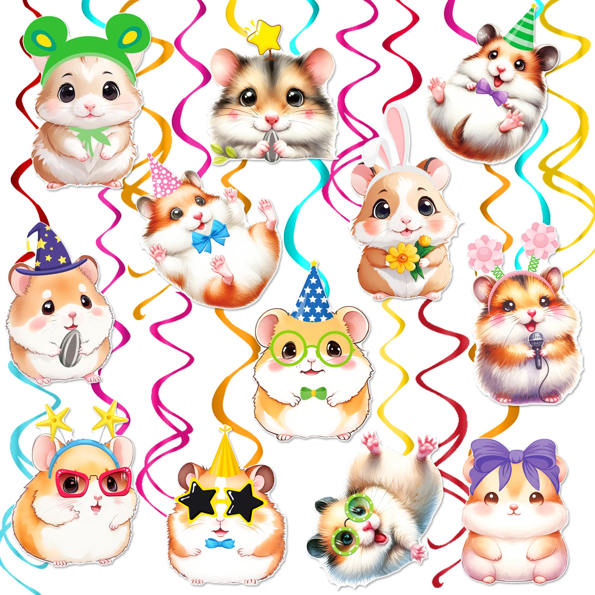 Hamster Hanging Swirls Hamster Party Decorations 20Pcs Guinea Pig Hanging Streamers Hamster Birthday Party Supplies Guinea Pig Ceiling Swirls for Hamster Baby Shower Supplies