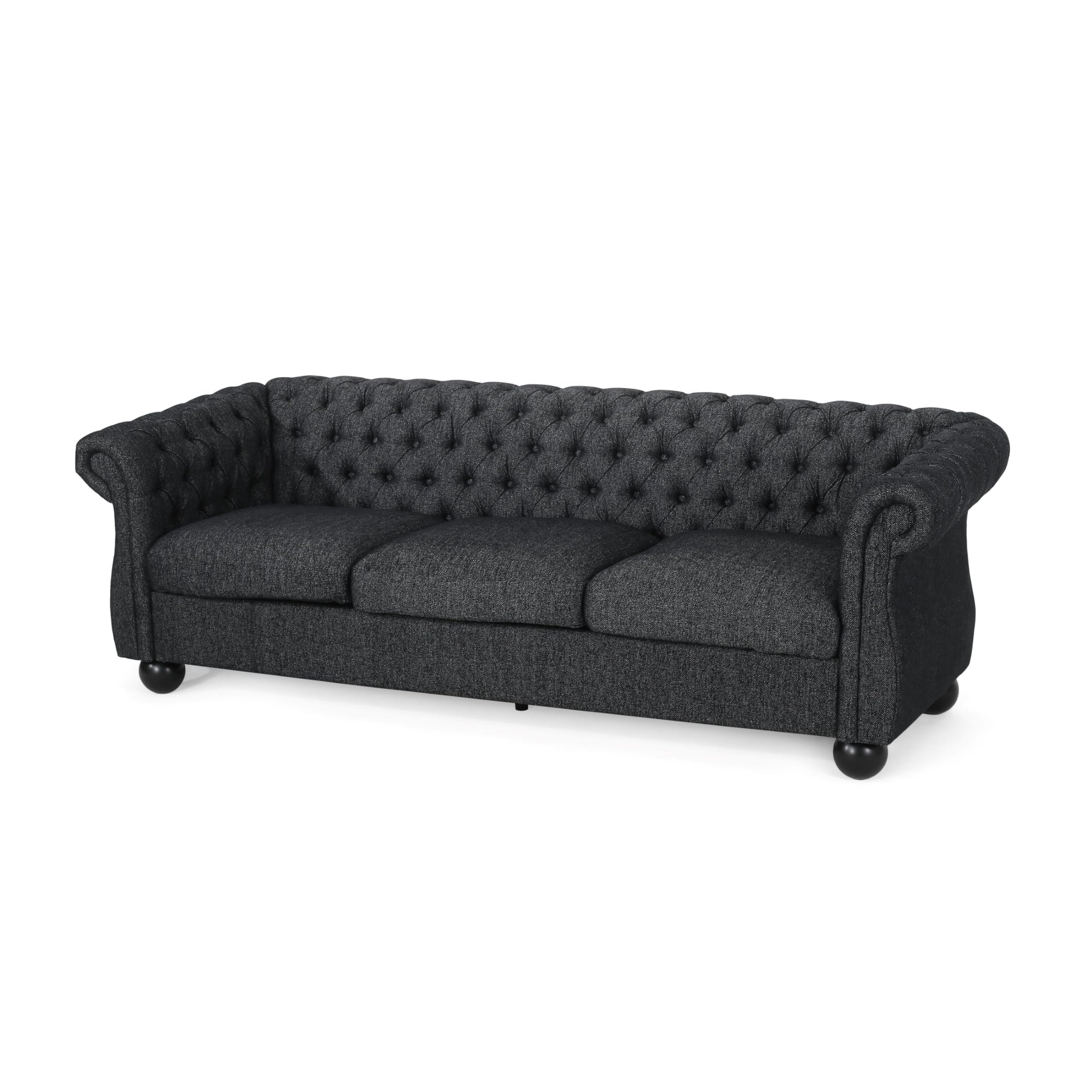 Christopher Knight Home Farhar Sofas, 84.5 "W x 34 "D x 27.5 "H, Black Textured Tweed + Matte Black