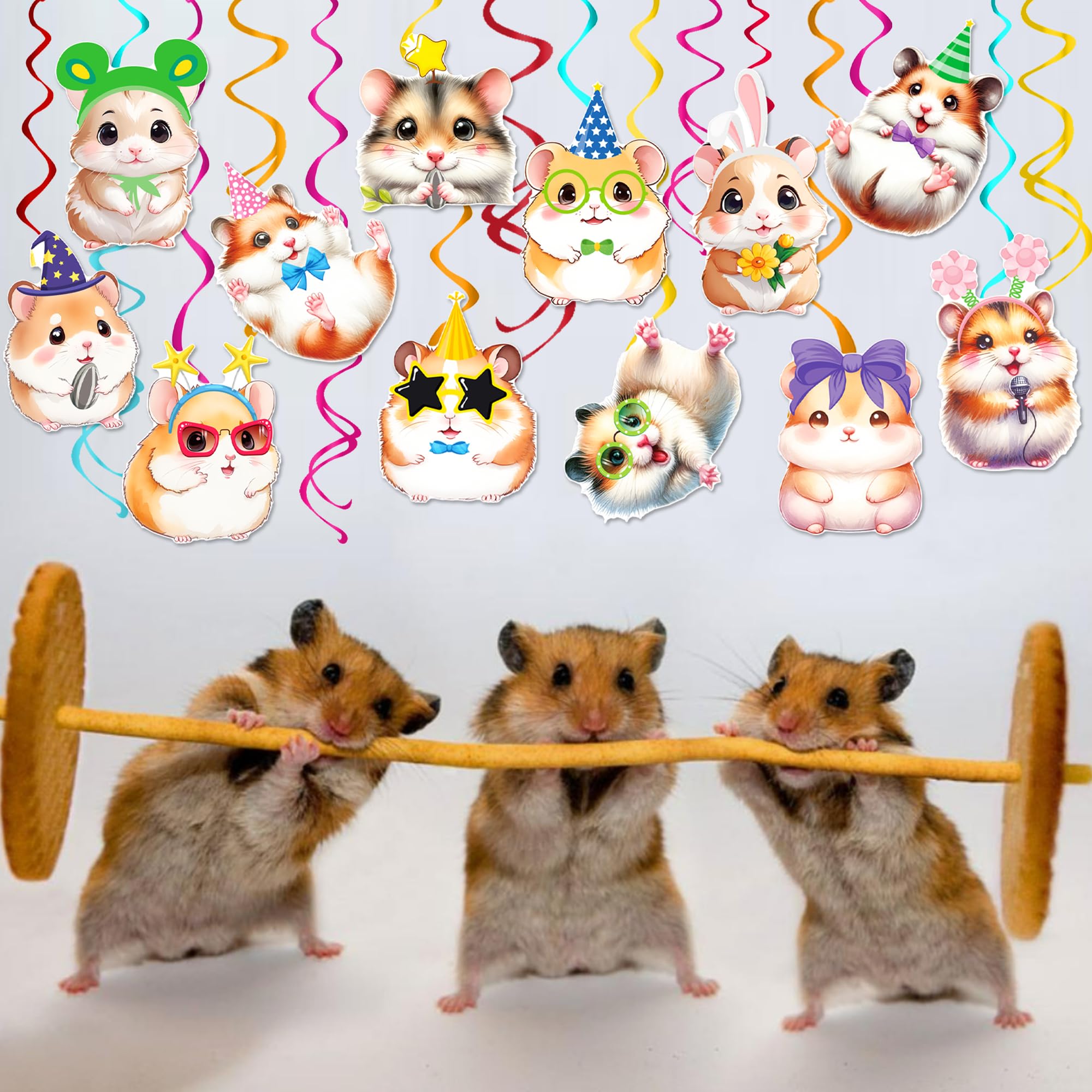 Hamster Hanging Swirls Hamster Party Decorations 20Pcs Guinea Pig Hanging Streamers Hamster Birthday Party Supplies Guinea Pig Ceiling Swirls for Hamster Baby Shower Supplies